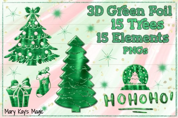 3D Green Foil Christmas Trees Elements: Premium Illustrations for Holiday Branding