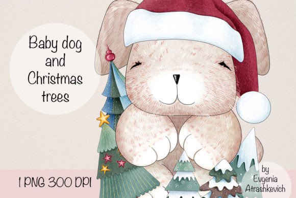 Baby Dog and Christmas Trees Sublimation for Illustrations
