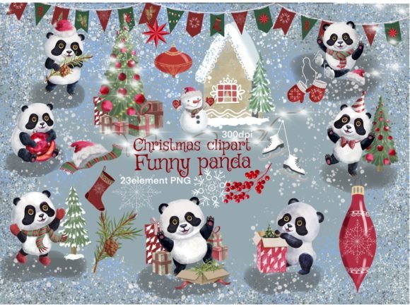 Christmas Clipart,Winter Panda Watercolo for Illustrations