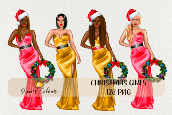 Christmas Girls Clipart, Fashion Clipart for Illustrations