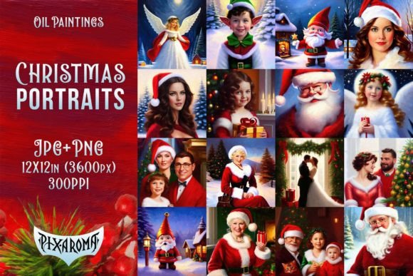 Christmas Oil Painting Portraits Art for Blog Illustrations