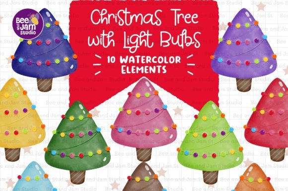 Christmas Trees with Lights Watercolor Illustrations Review