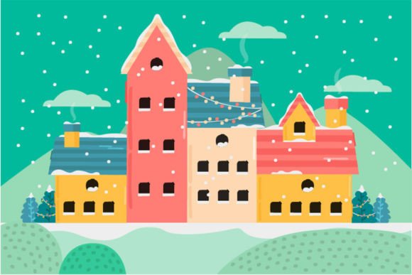Christmas Village Background Review for Illustrations