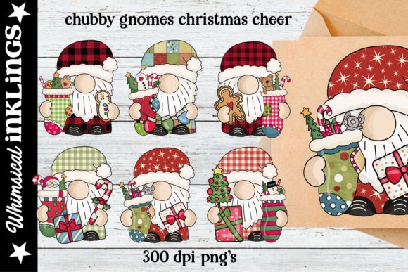 Chubby Gnomes Christmas Cheer Clipart for Holiday Illustrations