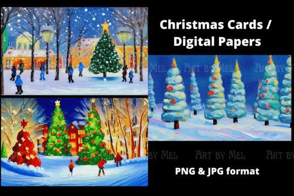Cute Christmas Cards Digital Papers for Festive Illustrations