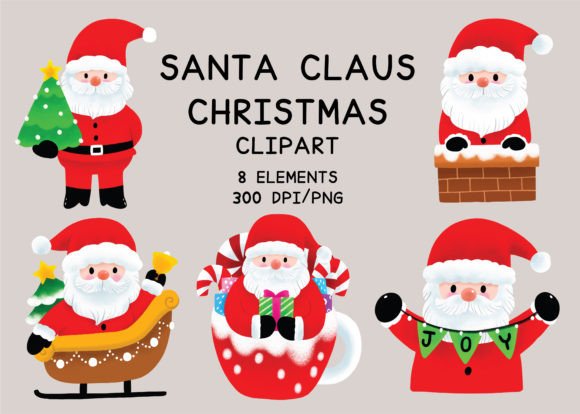 Cute Santa Claus on Christmas Clipart for Seasonal Illustrations