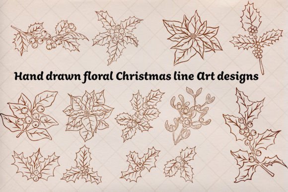 Floral Christmas Line Art Design Svg for Illustrations