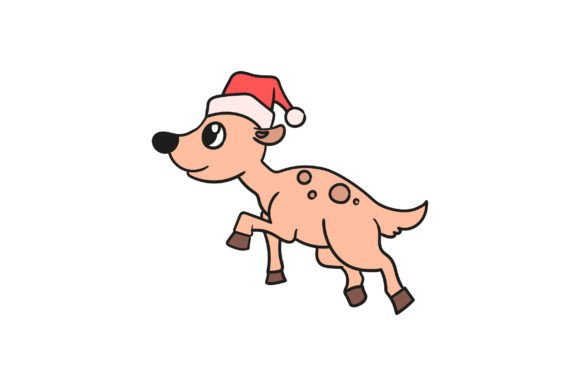 Flying Reindeer Wearing a Christmas Hat Illustrations