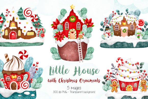 Little House with Christmas Ornaments in Illustrations