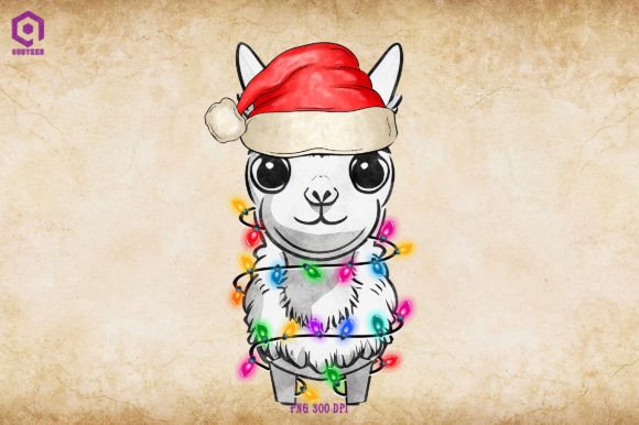 Llama Christmas Tree Lights Illustrations for Crafters