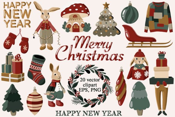 New Year Christmas Clipart for Modern Illustrations