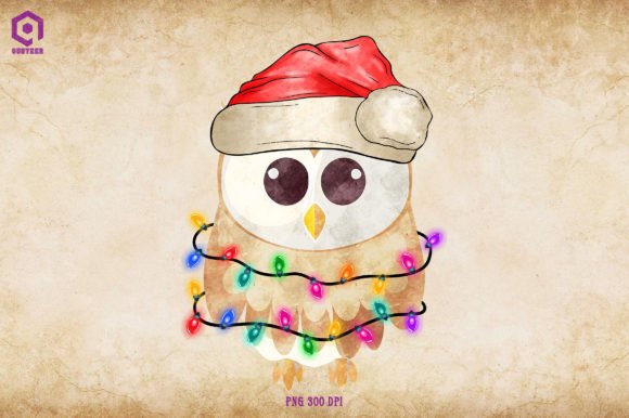 Owl Christmas Tree Lights Illustrations for Seasonal Branding