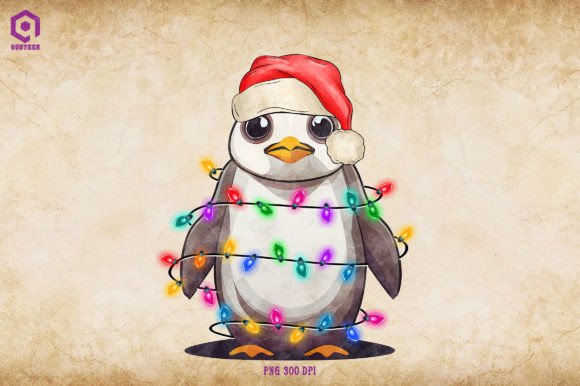 Penguin Christmas Tree Lights: Premium Illustrations for Publishers