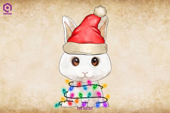 Rabbit Christmas Tree Lights Illustrations for Seasonal Design