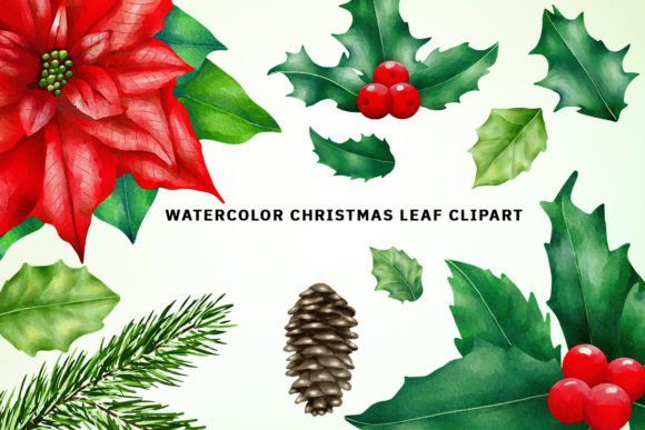Watercolor Christmas Leaf Clipart for Modern Illustrations