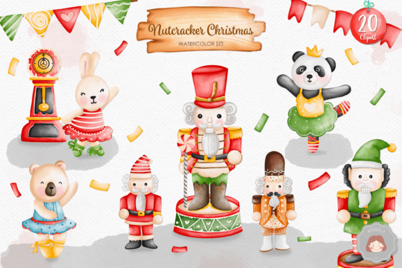 Watercolor Christmas Nutcracker Set for Illustrations