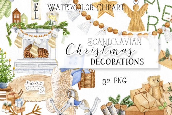 Watercolor Scandinavian Christmas Decor: Premium Illustrations for Crafters